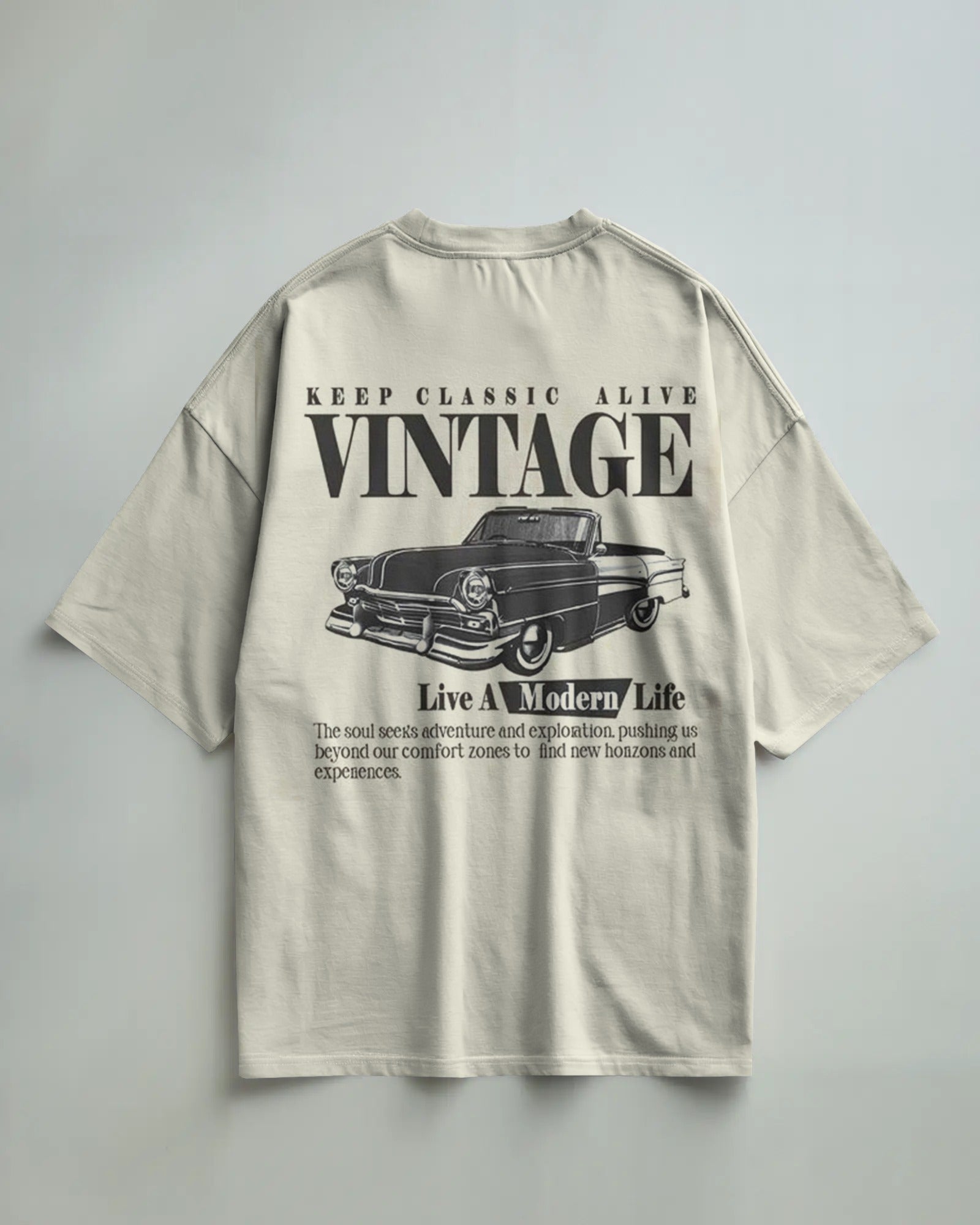 Vintage Classic Car Graphic Oversized Five-Sleeve T-Shirt – 240 GSM